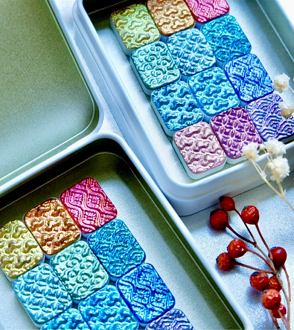 Handmade Chameleon Pearlescent Watercolors — Essential 12-Color Set, Best Used Over Base Layers