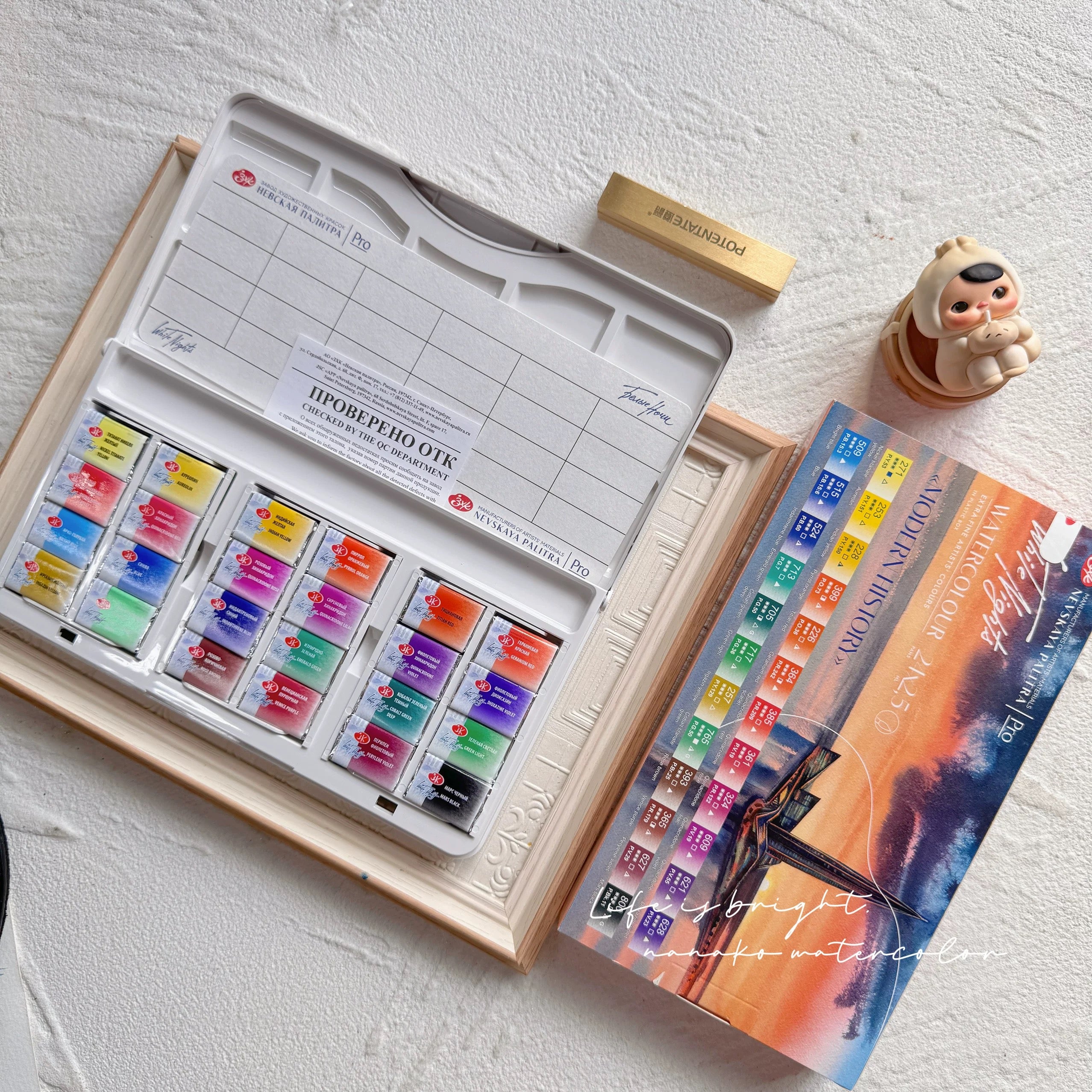 White Nights  24Color Half-Pan Watercolor Set — Modern History Edition, Honey-Based, Artist Grade