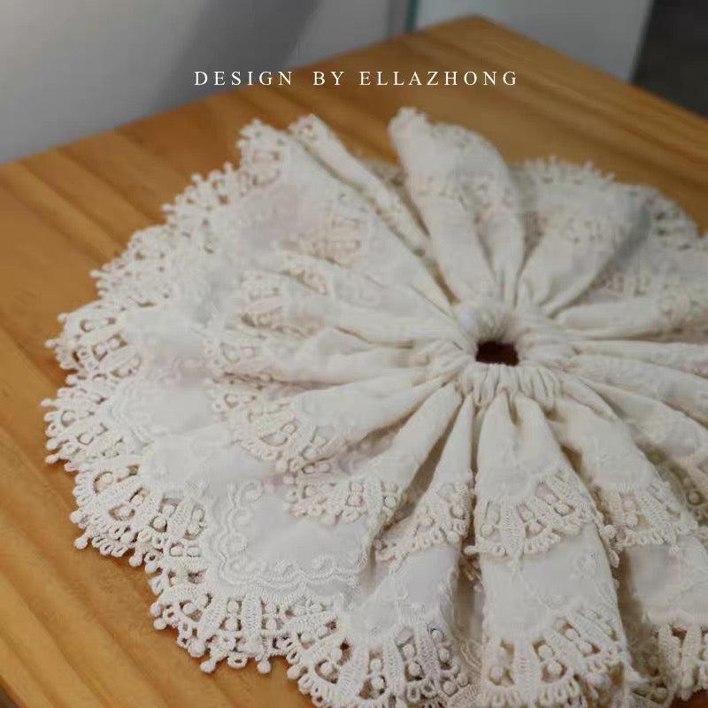 Handmade Cotton Lace Scrunchie – Oversized Korean Vintage Low‑Ponytail Hair Tie, Sweet Romantic Hair Accessory