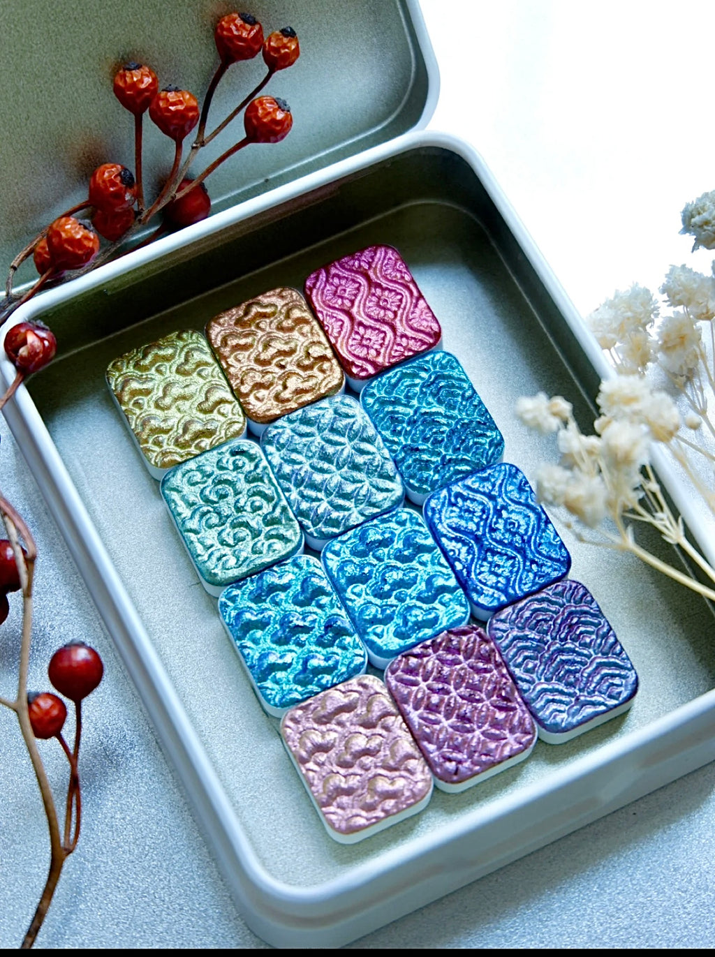 Handmade Chameleon Pearlescent Watercolors — Essential 12-Color Set, Best Used Over Base Layers