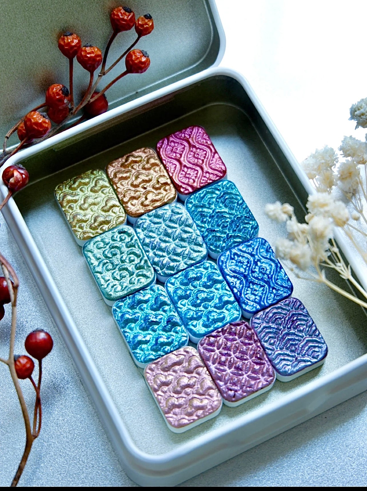 Handmade Chameleon Pearlescent Watercolors — Essential 12-Color Set, Best Used Over Base Layers