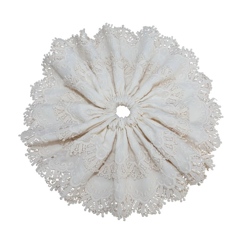 Handmade Cotton Lace Scrunchie – Oversized Korean Vintage Low‑Ponytail Hair Tie, Sweet Romantic Hair Accessory