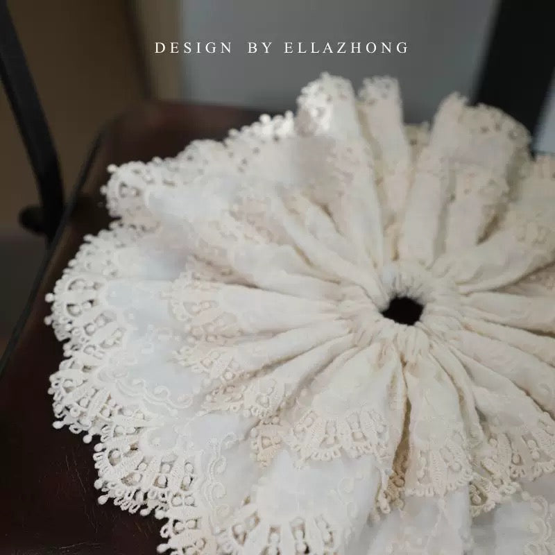 Handmade Cotton Lace Scrunchie – Oversized Korean Vintage Low‑Ponytail Hair Tie, Sweet Romantic Hair Accessory