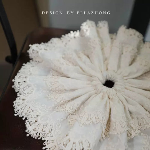 Handmade Cotton Lace Scrunchie – Oversized Korean Vintage Low‑Ponytail Hair Tie, Sweet Romantic Hair Accessory