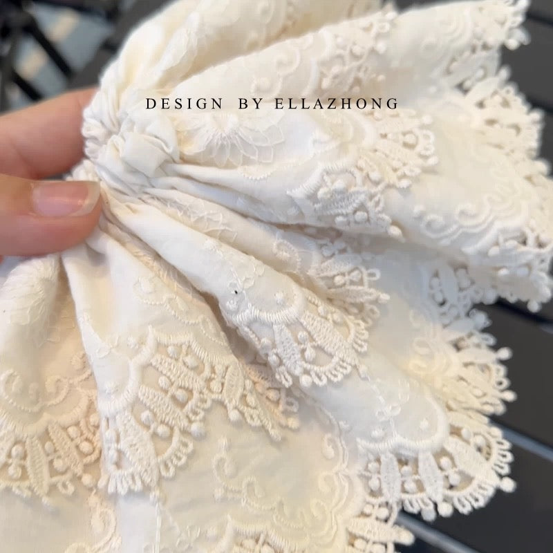Handmade Cotton Lace Scrunchie – Oversized Korean Vintage Low‑Ponytail Hair Tie, Sweet Romantic Hair Accessory