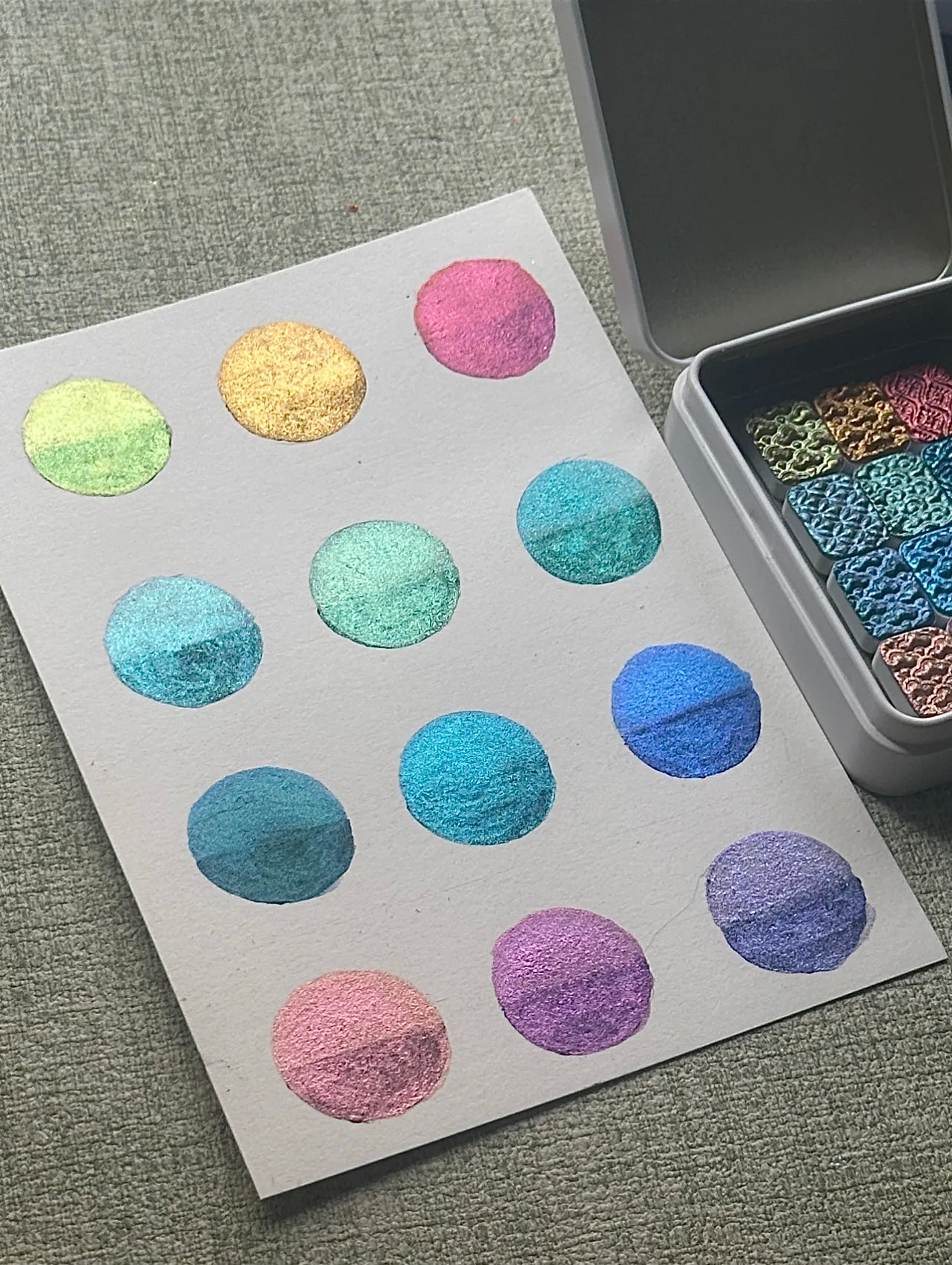 Handmade Chameleon Pearlescent Watercolors — Essential 12-Color Set, Best Used Over Base Layers