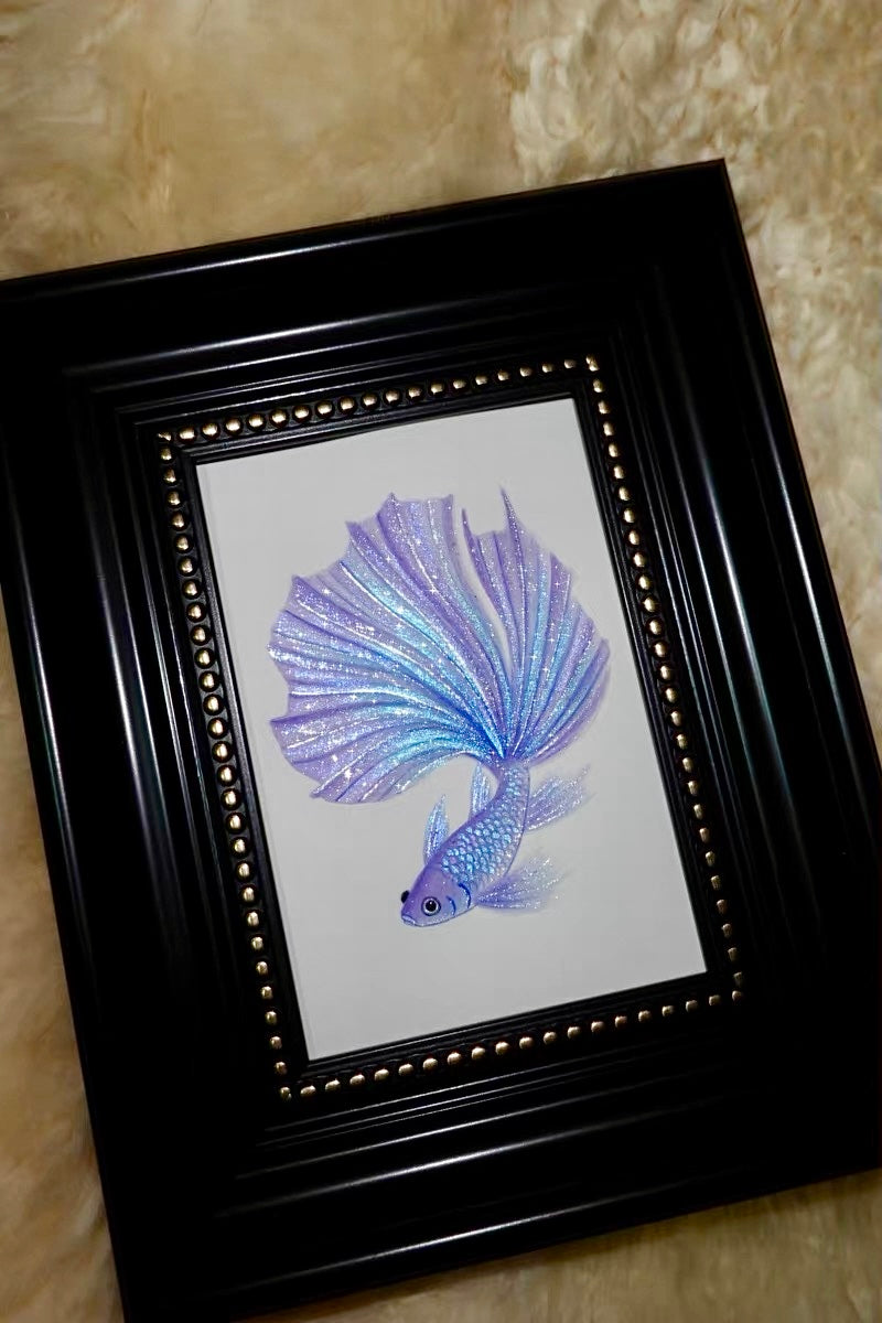 Handmade Sparkling Betta Fish Illustration – Black Frame Decor