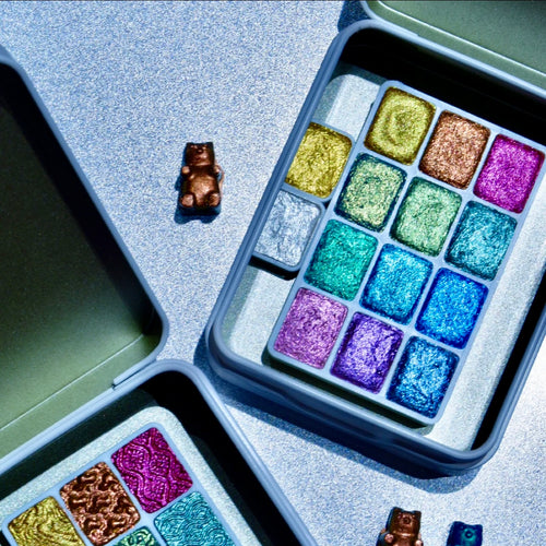 Handmade Chameleon Pearlescent Watercolors — Essential 12-Color Set, Best Used Over Base Layers